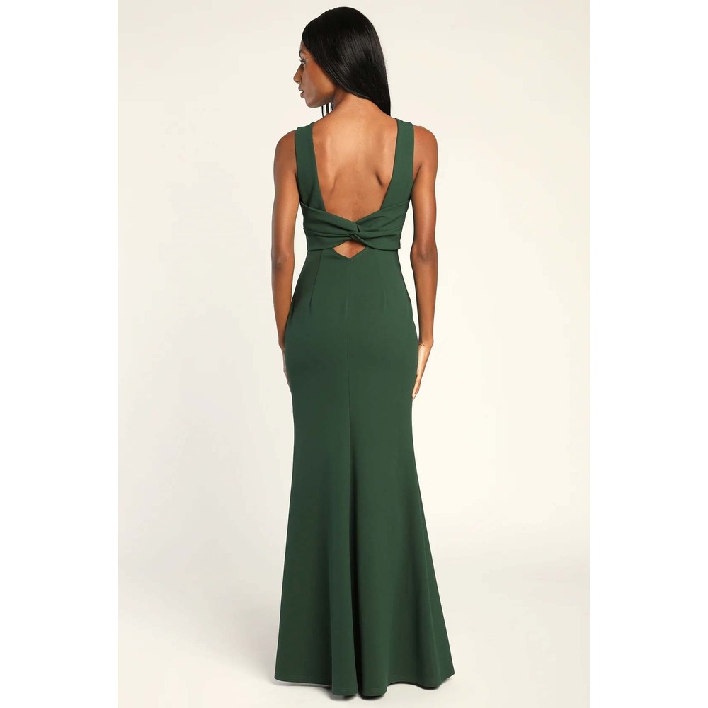 Lulus Love In Your Eyes Hunter Green‎ Knotted Mermaid Maxi Dress Size XS - Picture 3 of 6